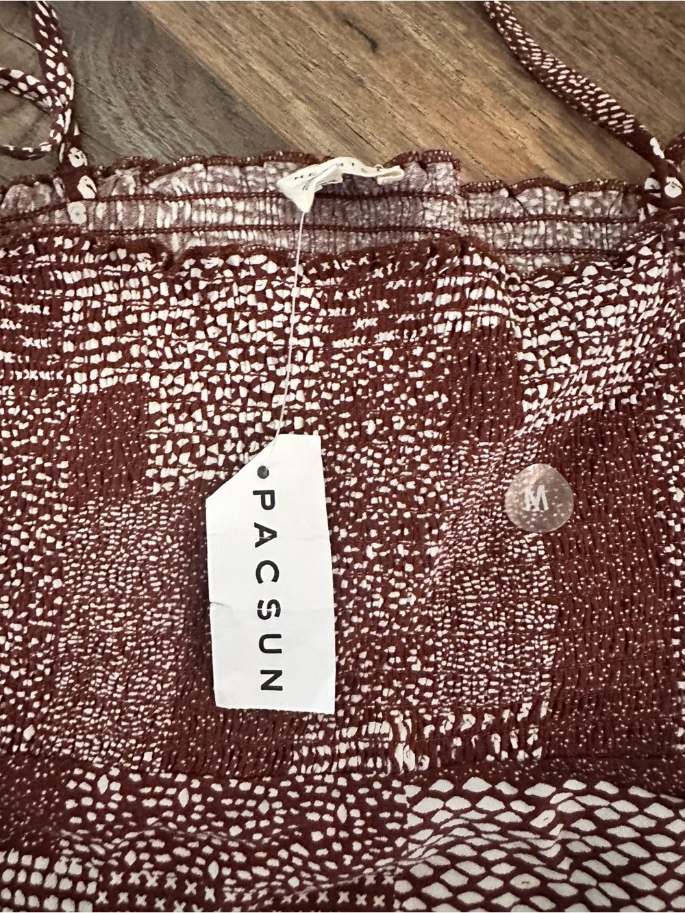 Pacsun Rust and Cream Smocked Patchwork Tube Top with Tie Straps - Picture 3 of 6